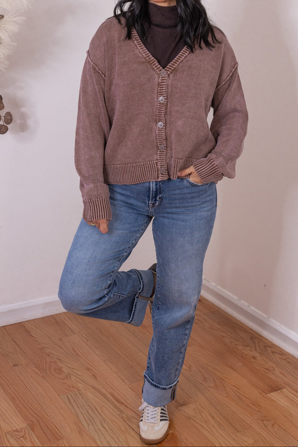 Cárdigan moca lavado Vintage Sass marrón