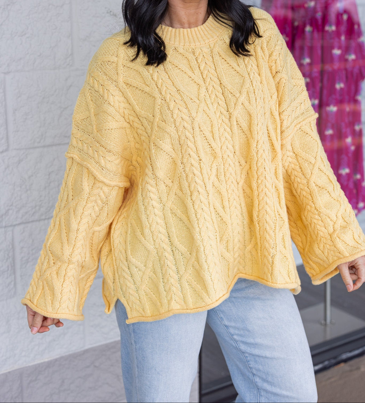 Jersey amarillo de punto trenzado Cable Knit Cozy