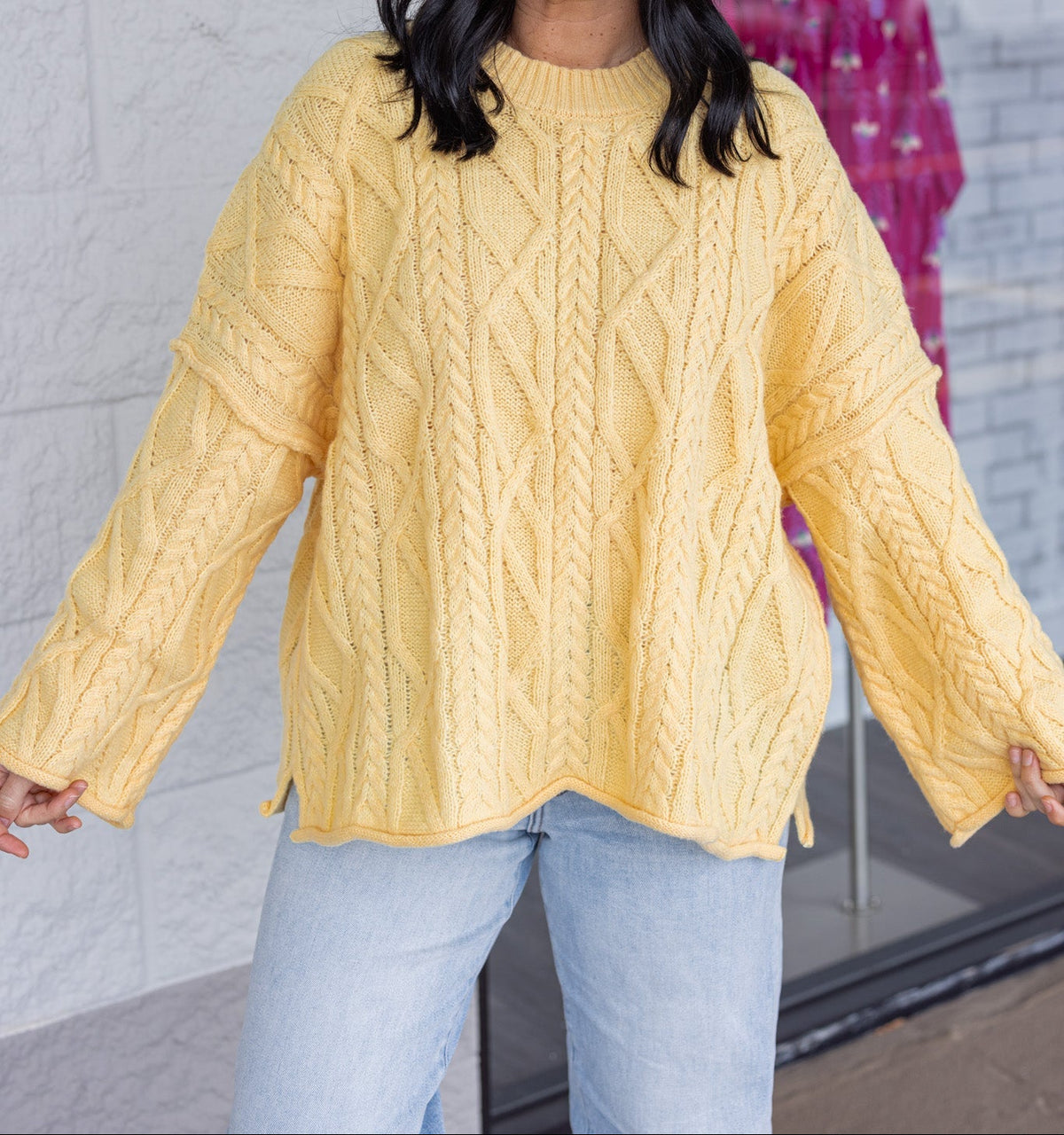 Jersey amarillo de punto trenzado Cable Knit Cozy
