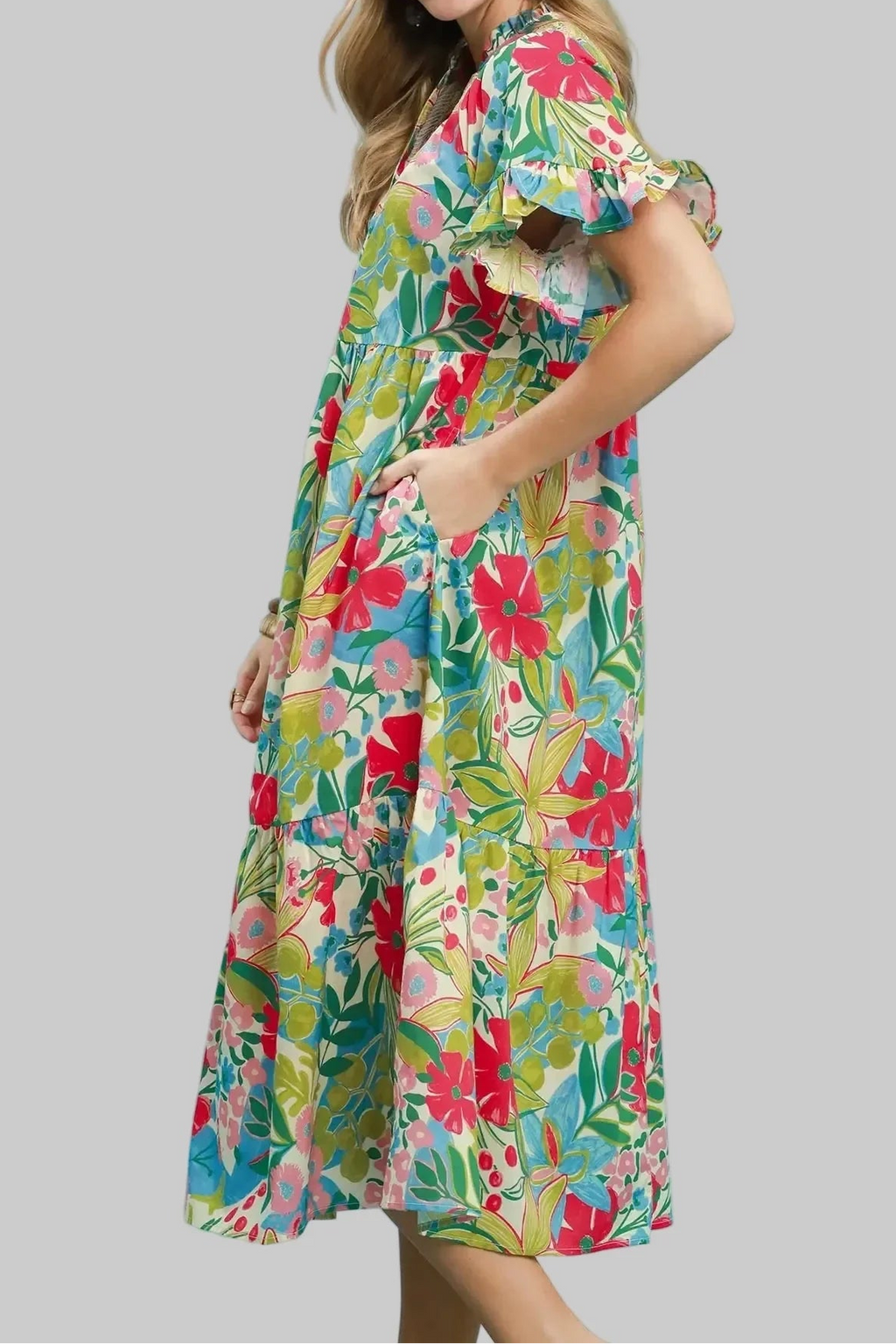 Vestido midi floral Destination rojo