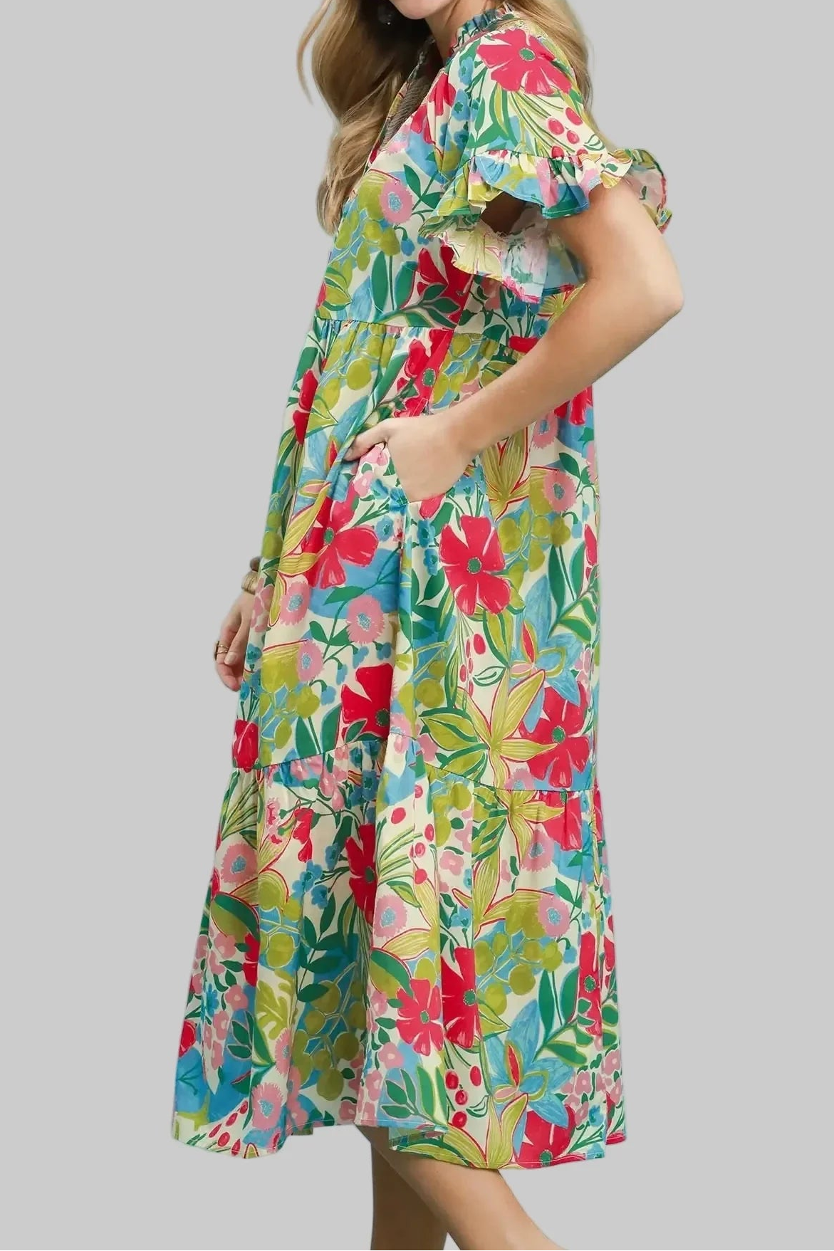 Vestido midi floral Destination rojo