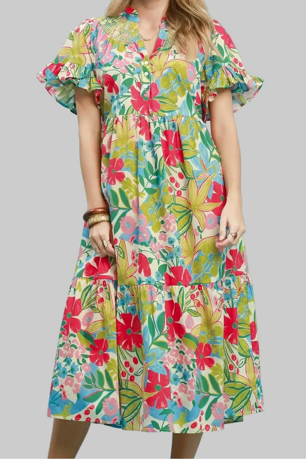 Vestido midi floral Destination rojo