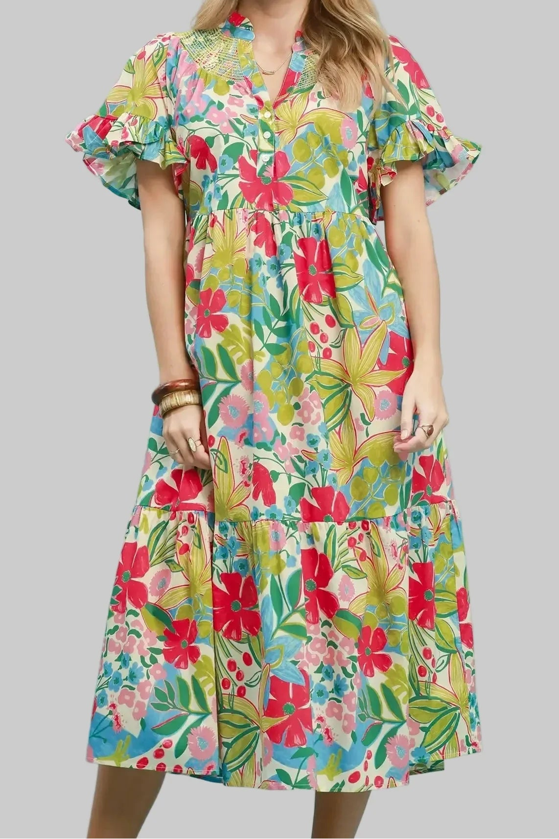 Vestido midi floral Destination rojo