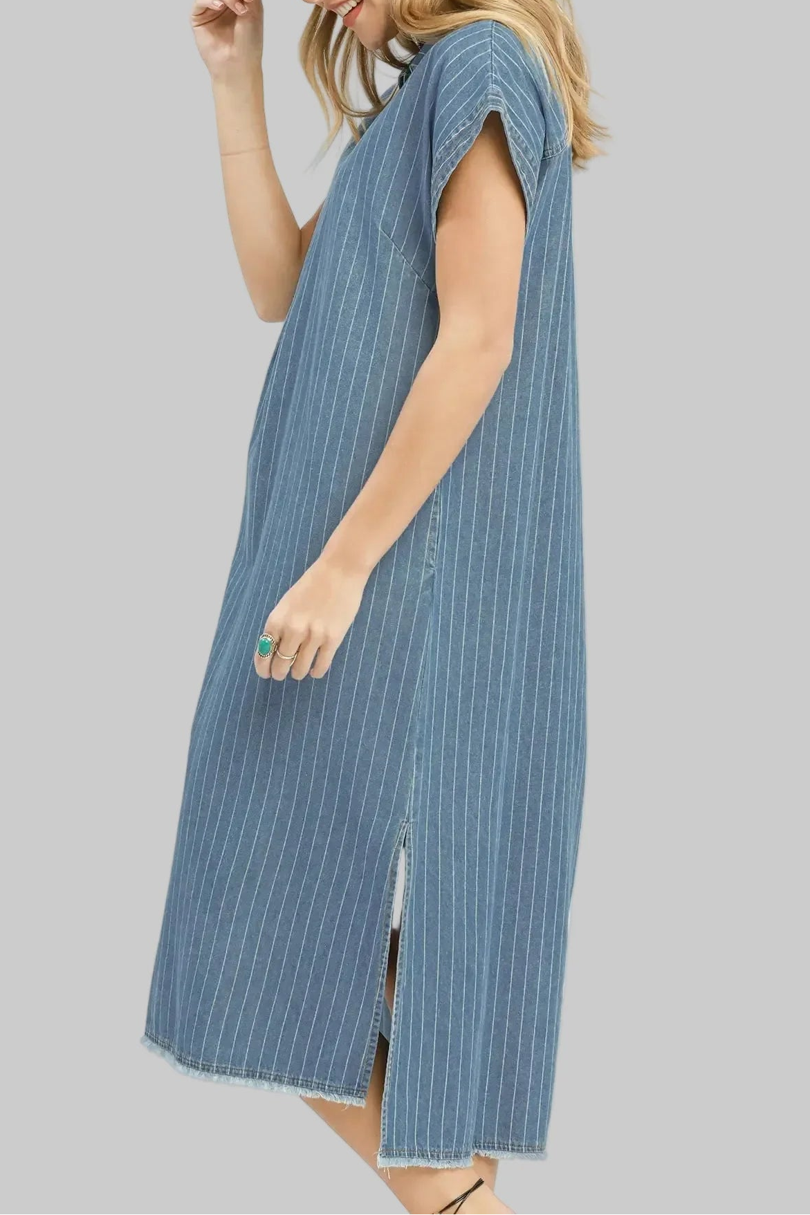 Vestido midi vaquero de raya diplomática Pretty Pinstripes denim