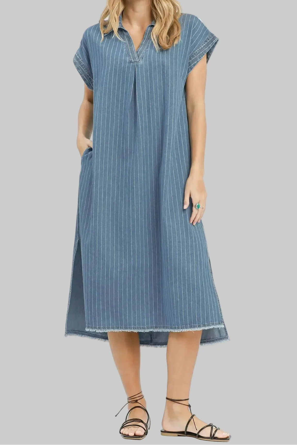 Vestido midi vaquero de raya diplomática Pretty Pinstripes denim