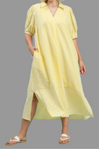 Vestido midi amarillo limón de cuadros Staple blanco
