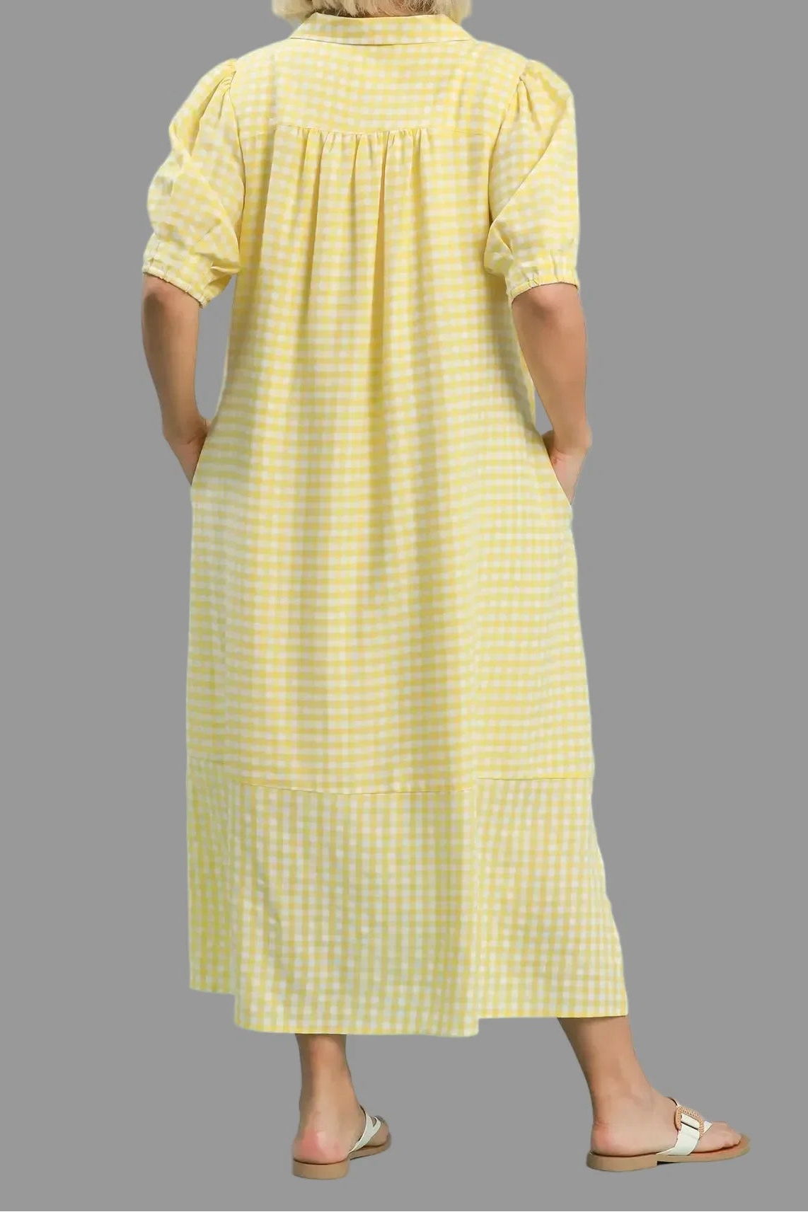 Vestido midi amarillo limón de cuadros Staple blanco