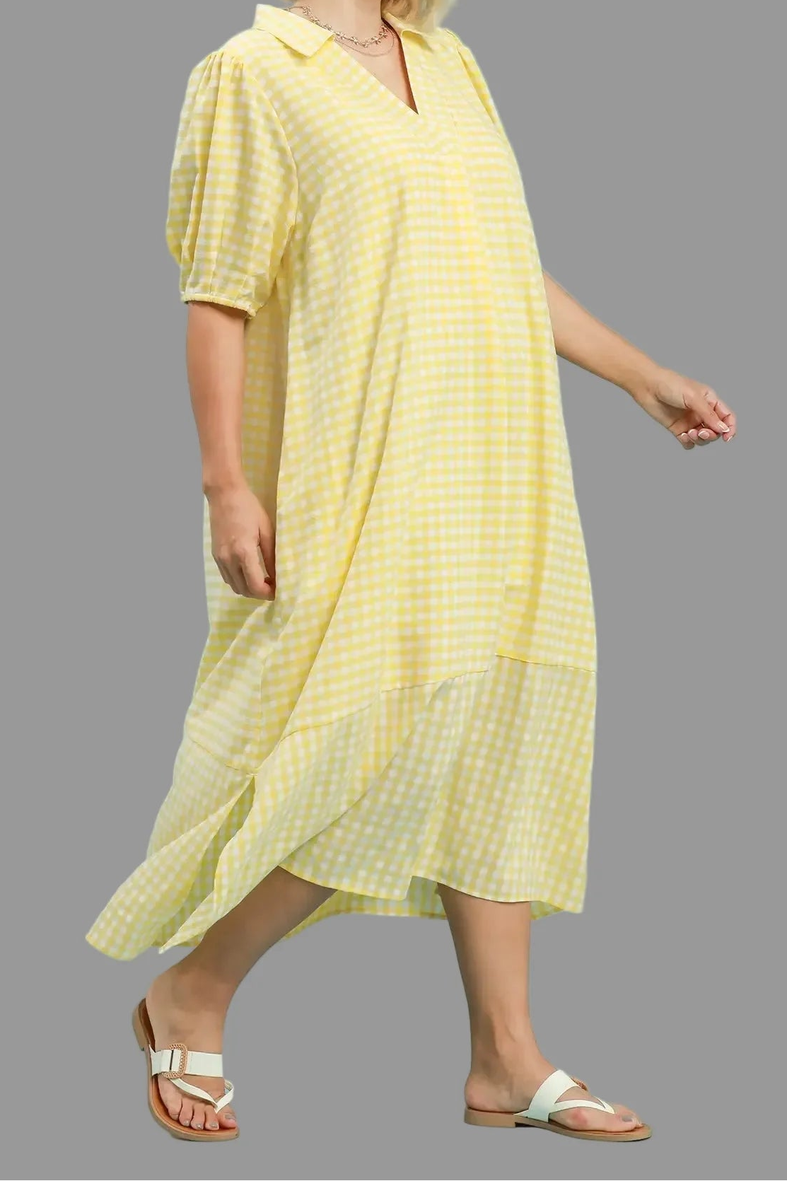 Vestido midi amarillo limón de cuadros Staple blanco