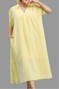 Vestido midi amarillo limón de cuadros Staple blanco