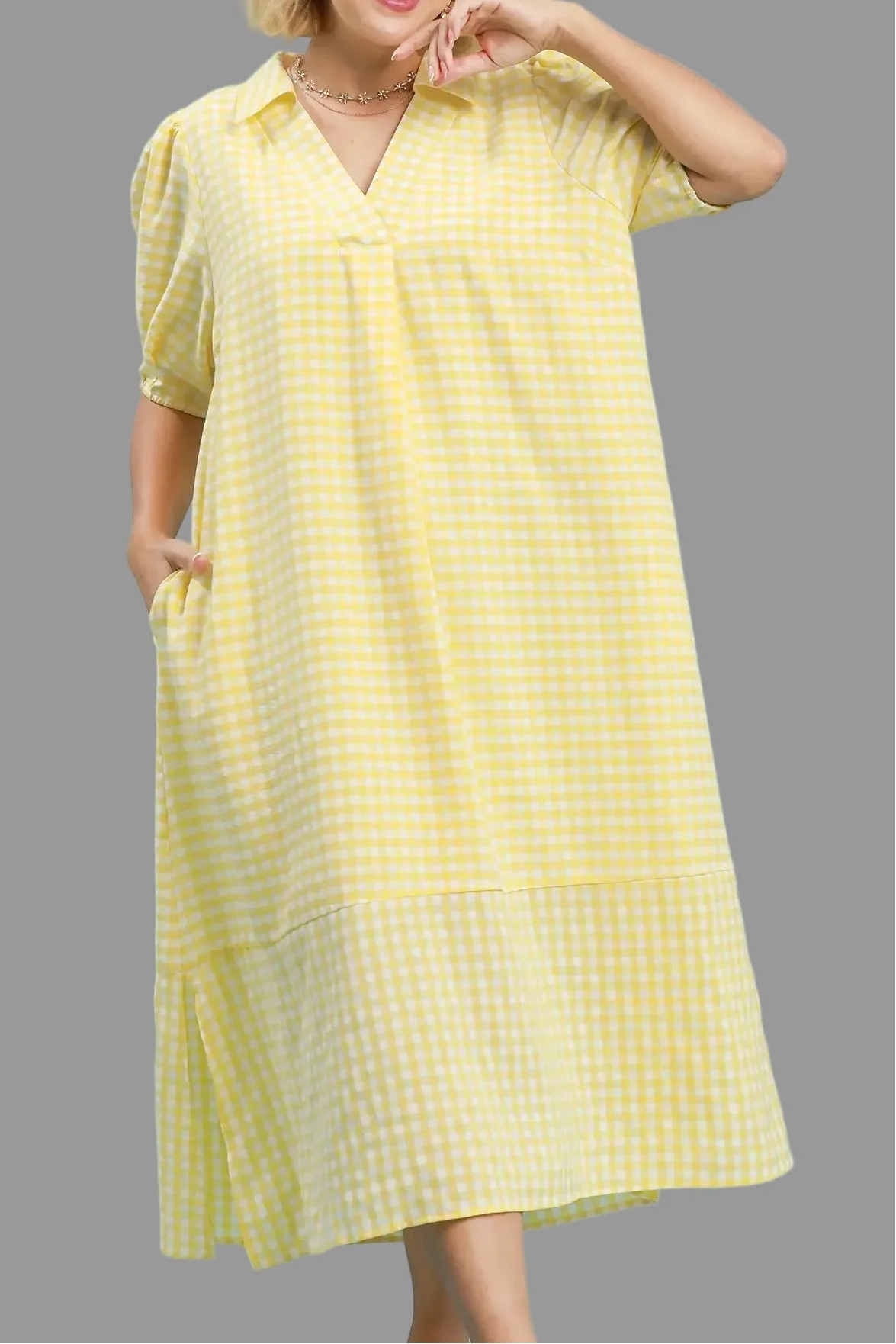 Vestido midi amarillo limón de cuadros Staple blanco