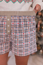 Pantalones cortos bóxer de cuadros con ositos y corazones rojo