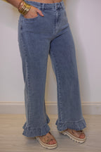 Pantalones de sarga azul con volantes Ruffled Sass