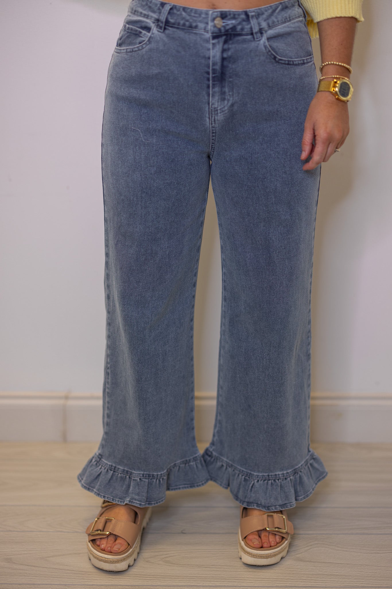 Pantalones de sarga azul con volantes Ruffled Sass